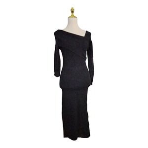 Line & Dot XS black Sylvie‎ Midi Sweater Dress Long Sleeve One Shoulder new
